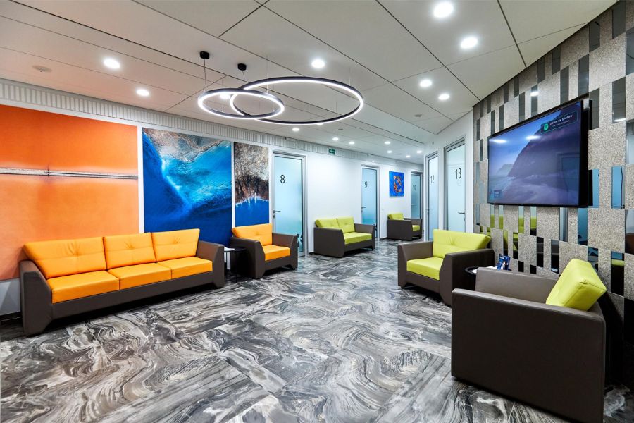 Lighting and color schemes for executive offices