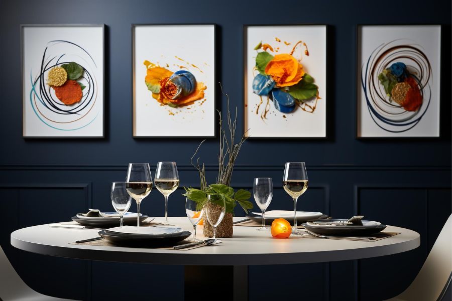 Showcasing artwork and decor in restaurant interior design